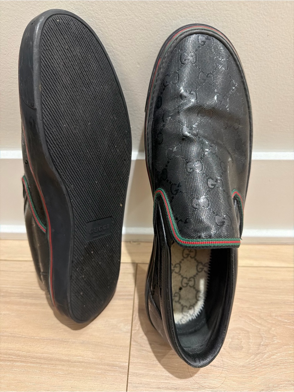 Gucci Men’s Black Slip-On Logo-Embossed Sneakers